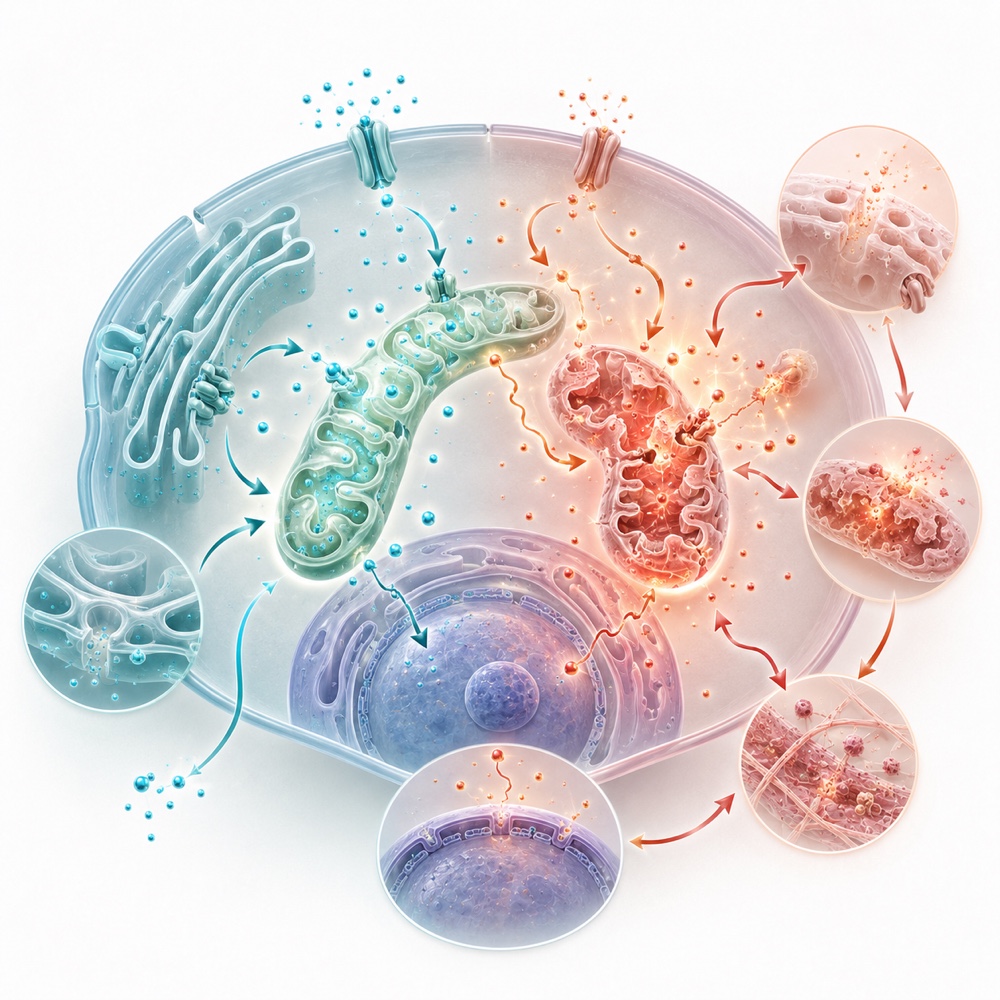 Illustration of calcium activity across cellular organelles