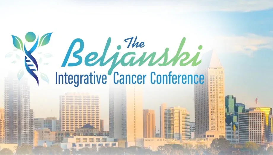 The Beljanski Integrative Cancer Conference logo over the San Diego skyline